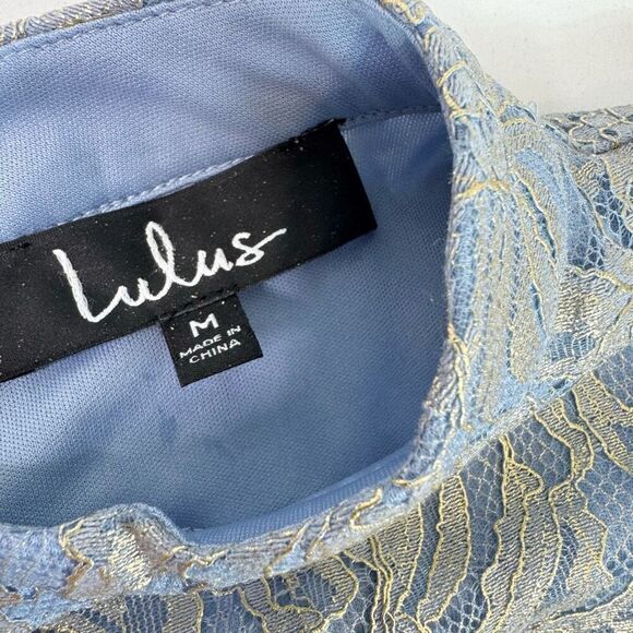 Lulu's Blue and Gold Mini Dress - Picture 3 of 12